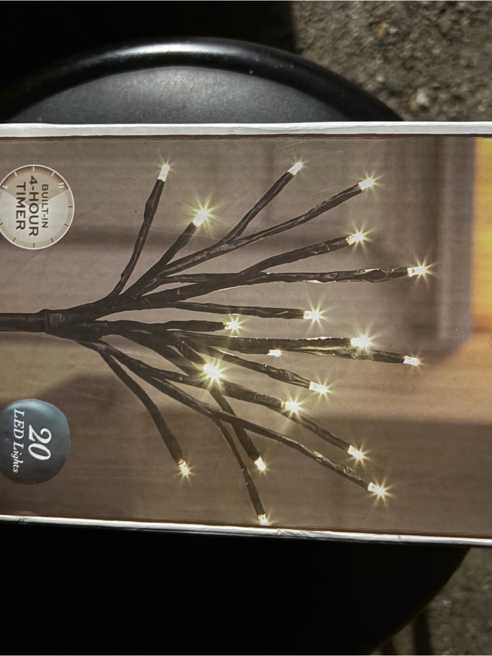 Warm White LED Branch String Lights with Black Cord – 20 LEDs